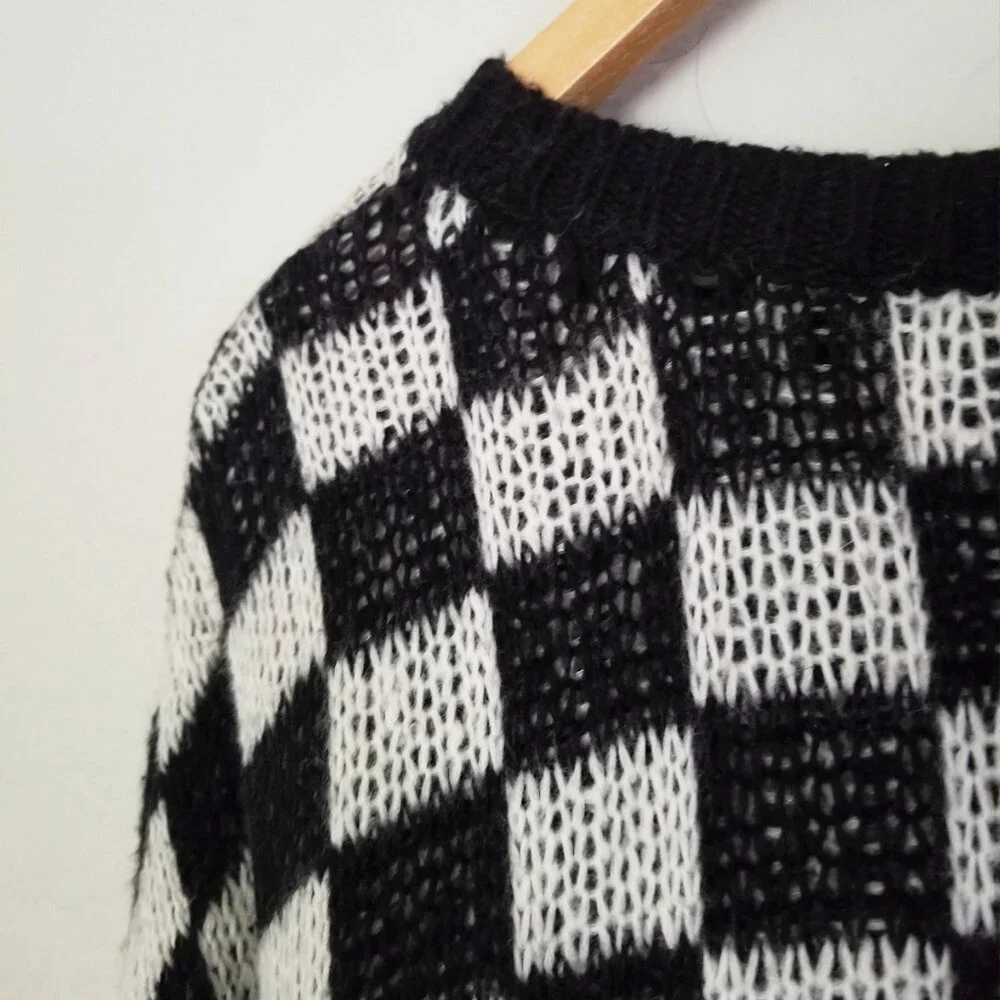 A.L.C. Remington Black White Check Plaid Checkerboard Sweater M Black White $295 - Picture 14 of 16